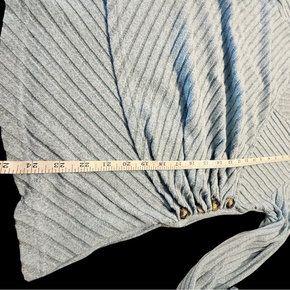 Pale Blue Ribbed Wrap Top with Button Runching - Picture 10 of 13